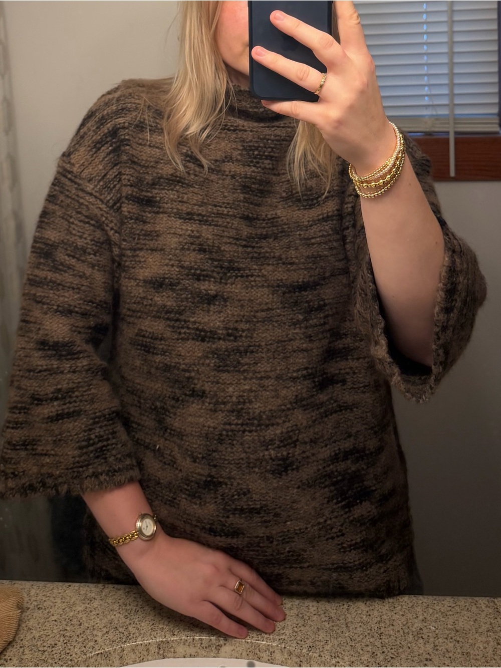 ANN MASHBURN Alpaca Wool Oversized Mock Neck Sweater Brown